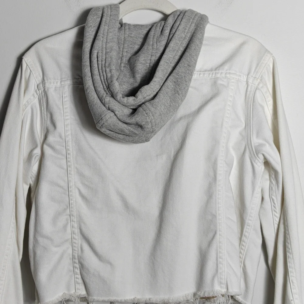 RAG & BONE / JEAN Button Up White Jean Jacket With Gray Hood Size Xsmall - Picture 14 of 16